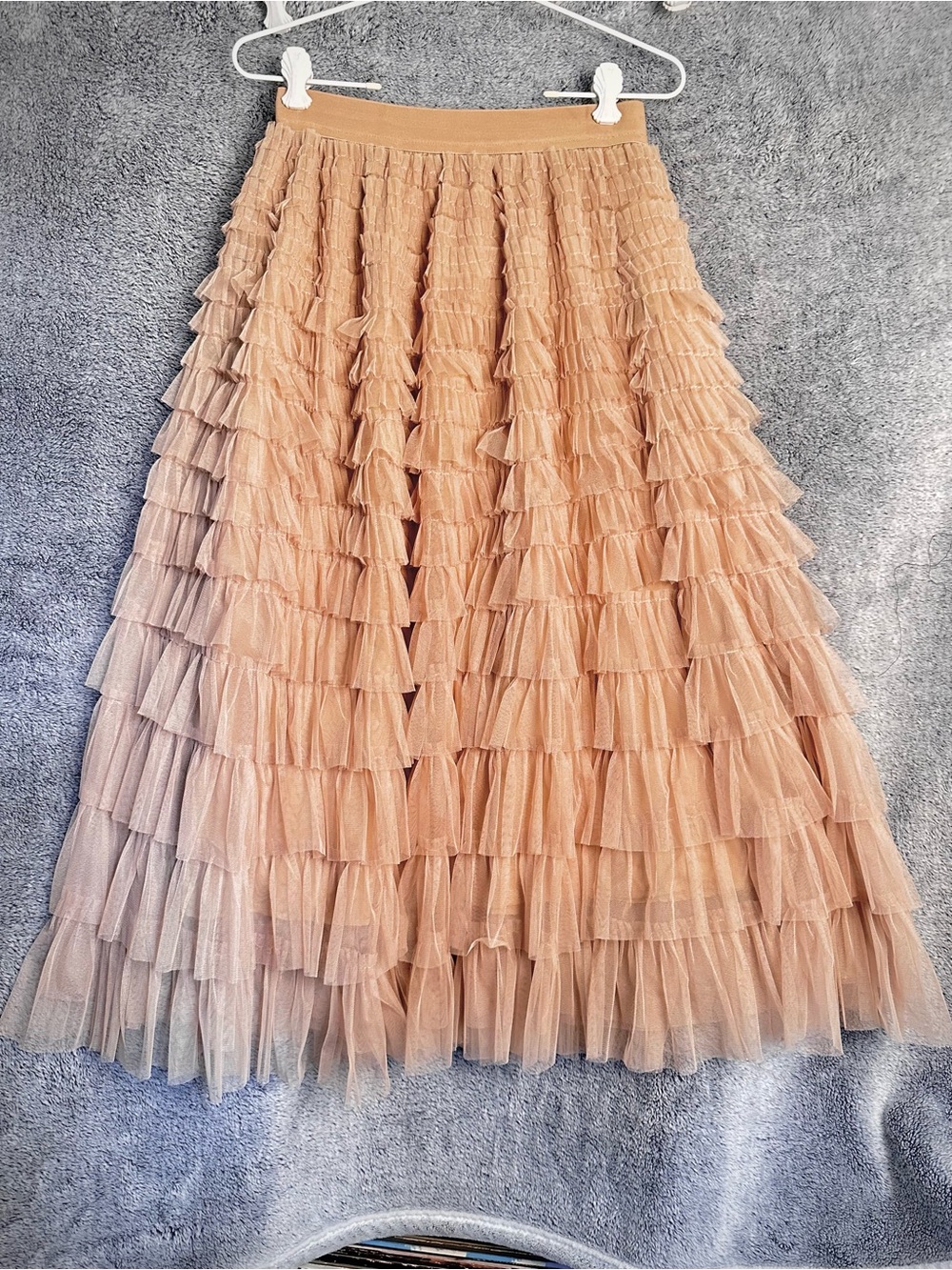 Layered Ruffle Tulle Maxi Skirt - Blush Size Medium see pics for Measurements.